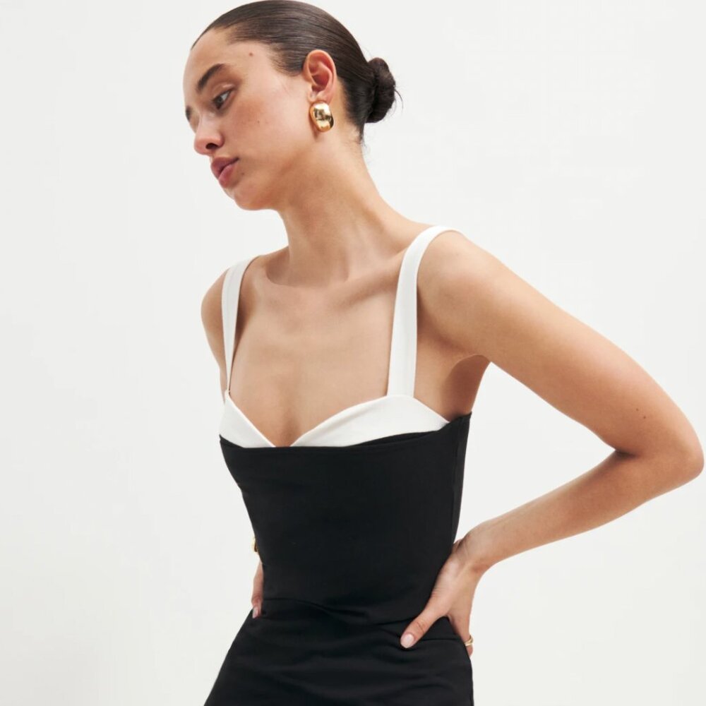 NWT Reformation Nelle Knit Dress Black & White Size Small